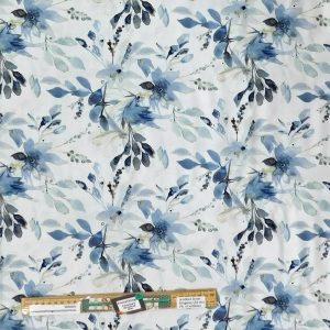 Quilting Patchwork Sewing Fabric Watercolour Blue Floral 50x55cm FQ