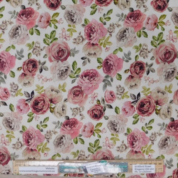 Quilting Patchwork Fabric Is A Rose Cream Allover 50x55cm FQ