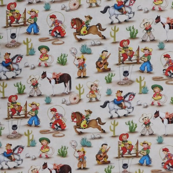 Quilting Patchwork Fabric Western Cowboy Kids Allover 50x55cm FQ