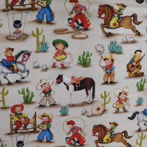 Quilting Patchwork Fabric Western Cowboy Kids Allover 50x55cm FQ