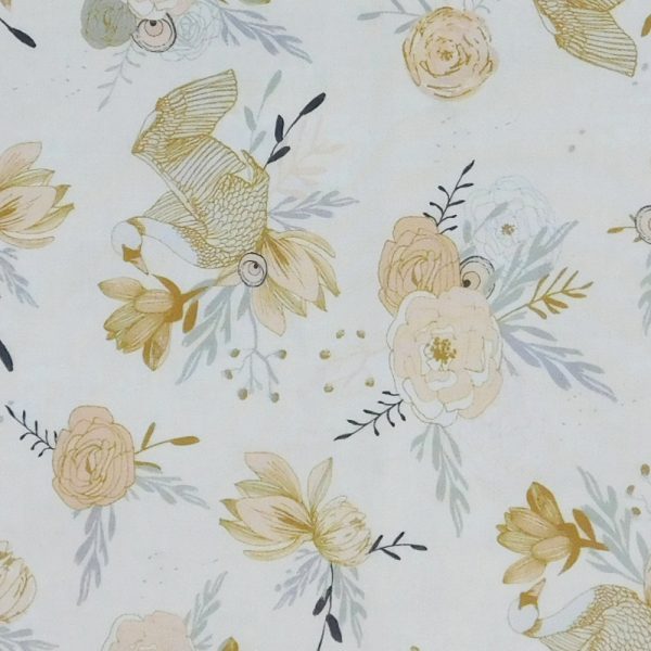 Quilting Patchwork Sewing Fabric Floral Swan Cream 50x55cm FQ