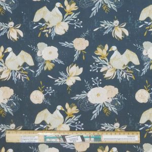 Quilting Patchwork Sewing Fabric Floral Swan Grey 50x55cm FQ