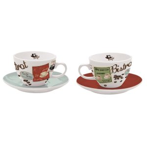 French Country Kitchen Coffee Time Cups and Saucers Set of 2