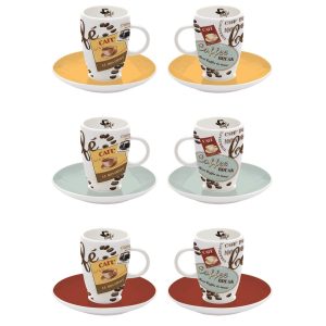 French Country Kitchen Coffee Time Espresso Mugs Cups Set of 6