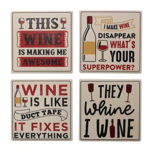 Dining Kitchen Wine Tile Coasters Set 4 Matt
