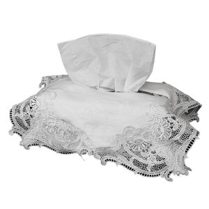 French Country Belmonde Lace White Pink Tissue Box Cover