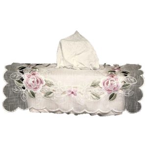 French Country Rosemary Lace White Pink Tissue Box Cover