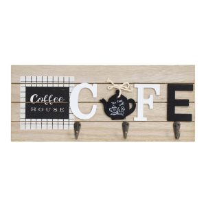 Country Wooden Plaque Coffee House with Hooks Sign