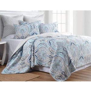 French Country Patchwork Bed Quilt Blue Reflection Coverlet Throw