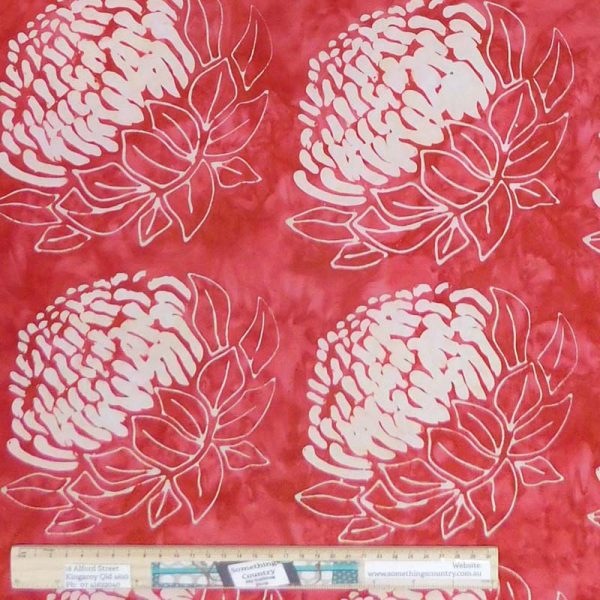 Quilting Patchwork Sewing Batik Red Protea 50x55cm FQ