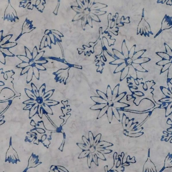 Quilting Patchwork Sewing Batik Blue Daisy on Grey 50x55cm FQ