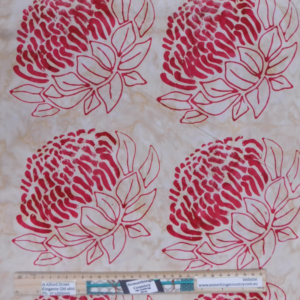 Quilting Patchwork Sewing Batik Protea on Cream 50x55cm FQ