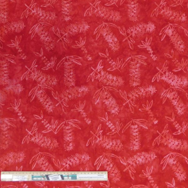 Quilting Patchwork Sewing Batik Bottlebrush on Red 50x55cm FQ