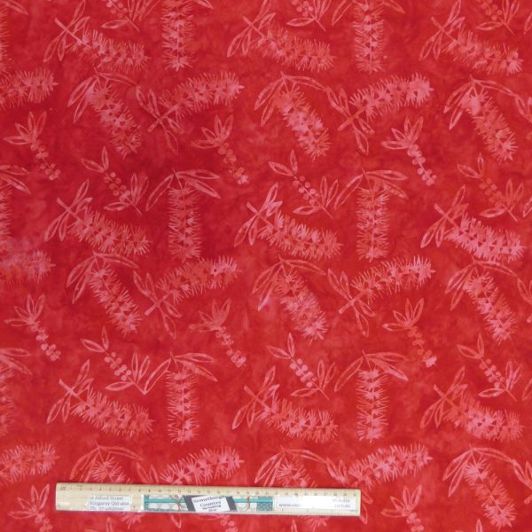 Quilting Patchwork Sewing Batik Bottlebrush on Red 50x55cm FQ