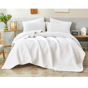 French Country Patchwork Bed Quilt Diamond White Coverlet Throw