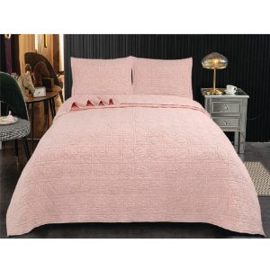 French Country Patchwork Bed Quilt Stonewash Chrystal Rose Coverlet Throw
