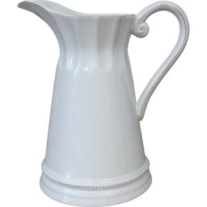 French Country Farmhouse Kitchen Tall Fluted White Jug