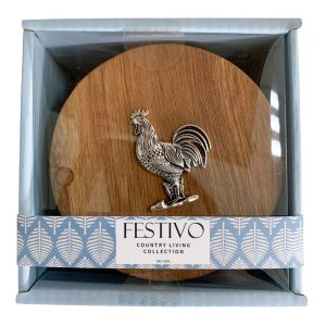 Country Rooster Wooden Salt Pinch Box Round Nu73