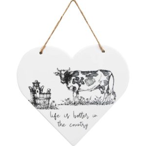 Ceramic Heart Life Better In Country Heart Hanging Sign Cows