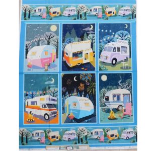 Patchwork Quilting Sewing Summer Day Caravans 90x110cm Fabric Panel