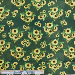 Quilting Patchwork Sewing Sunshine Sunflowers Green 50x55cm FQ