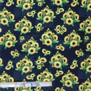 Quilting Patchwork Sewing Sunshine Sunflowers Black 50x55cm FQ