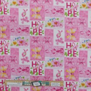 Quilting Patchwork Sewing Fabric Hope Cancer Pink 50x55cm FQ