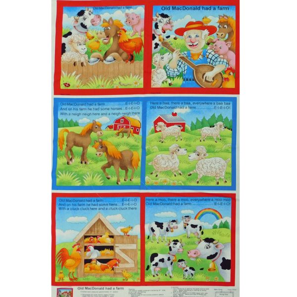 Patchwork Quilting Sewing Fabric McDonalds Farm Book Panel 90x110cm