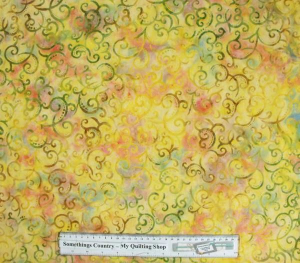 Country-Patchwork-Quilting-Fabric-Gold-Green-Swirls-Batik-Cotton-Sewing ...